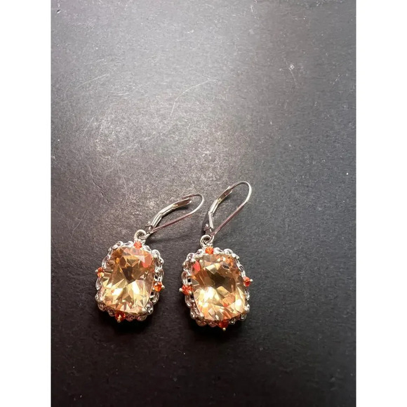 Morganite quartz and orange spinel sterling silver lever back earrings - Picture 11 of 11